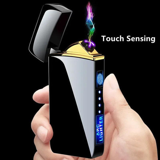 USB Rechargeable Electric Windproof Double Arc Lighter with LED Display - MANDOTOS