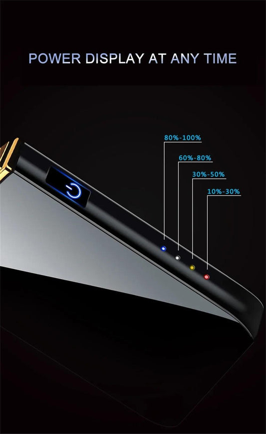 USB Rechargeable Electric Windproof Double Arc Lighter with LED Display - MANDOTOS