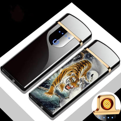 USB Rechargeable Electric Windproof Double Arc Lighter with LED Display - MANDOTOS