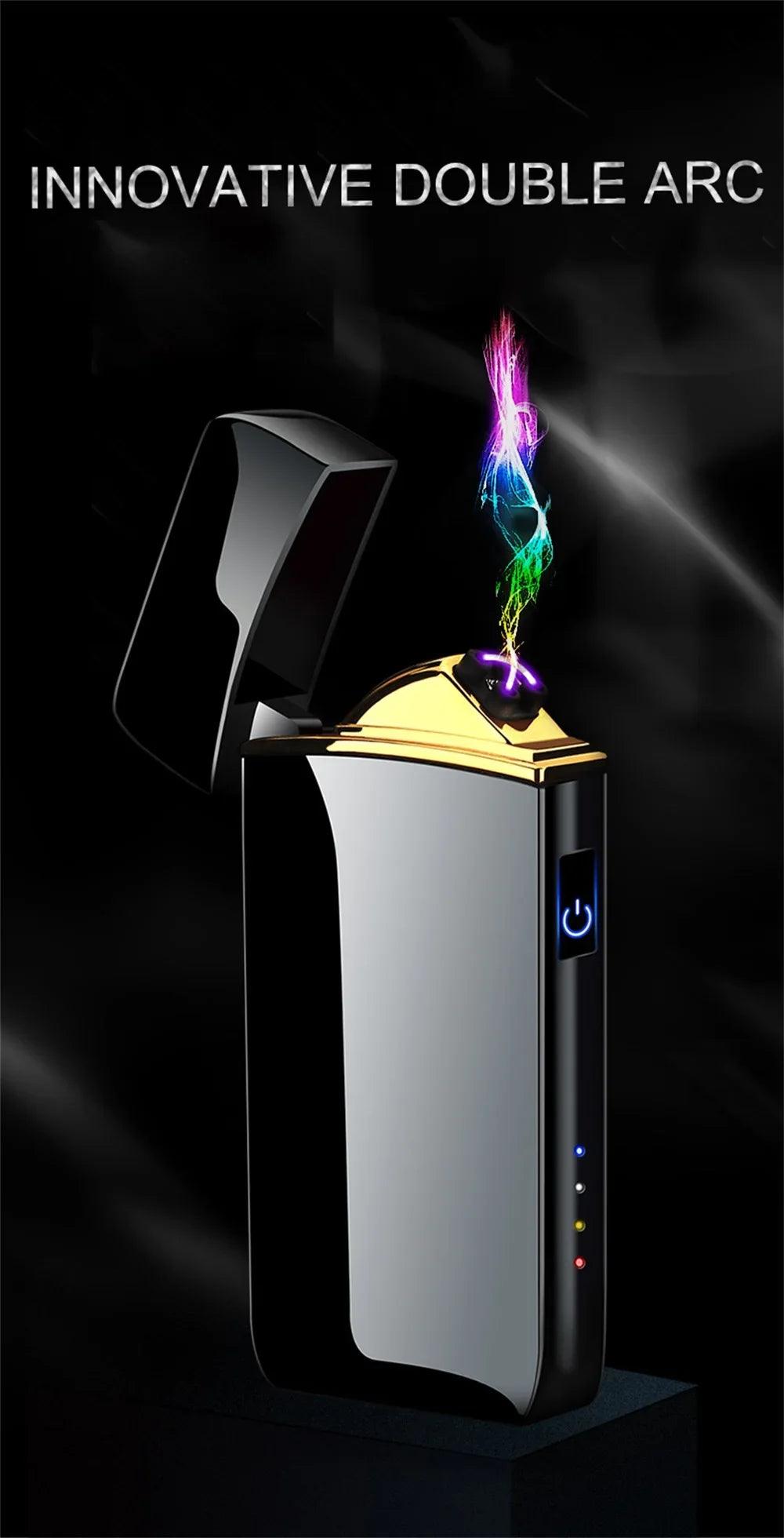 USB Rechargeable Electric Windproof Double Arc Lighter with LED Display - MANDOTOS