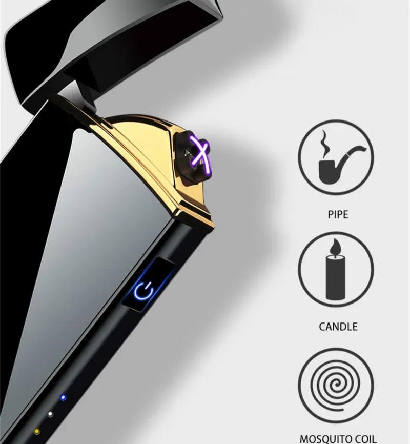 USB Rechargeable Electric Windproof Double Arc Lighter with LED Display - MANDOTOS