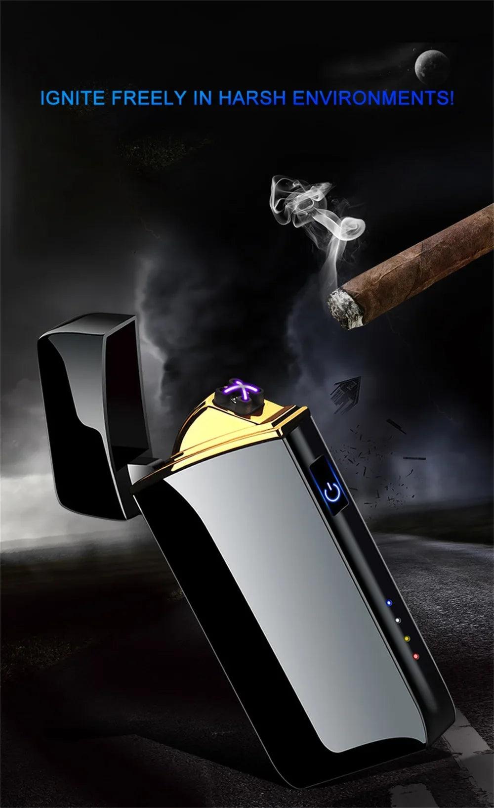USB Rechargeable Electric Windproof Double Arc Lighter with LED Display - MANDOTOS