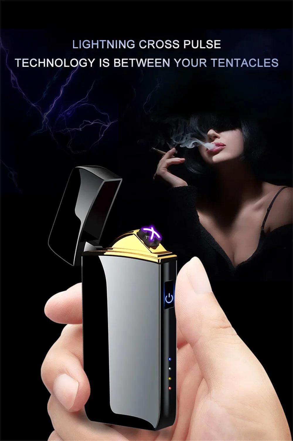 USB Rechargeable Electric Windproof Double Arc Lighter with LED Display - MANDOTOS