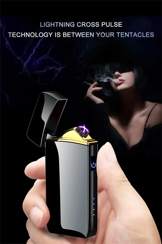 USB Rechargeable Electric Windproof Double Arc Lighter with LED Display - MANDOTOS