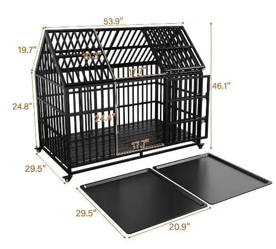 Heavy Duty Double Door Dog Crate with Roof - MANDOTOS