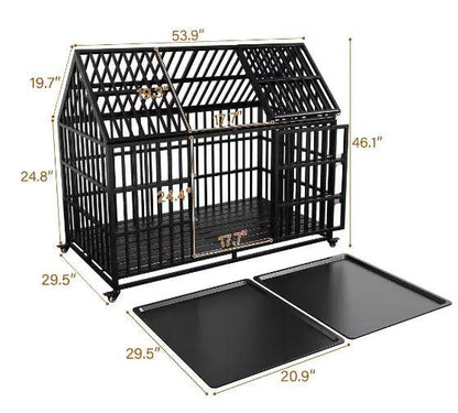 Heavy Duty Double Door Dog Crate with Roof - MANDOTOS