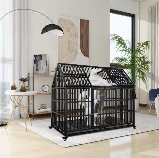 Heavy Duty Double Door Dog Crate with Roof - MANDOTOS