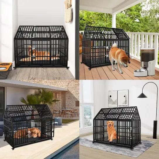 Heavy Duty Double Door Dog Crate with Roof - MANDOTOS