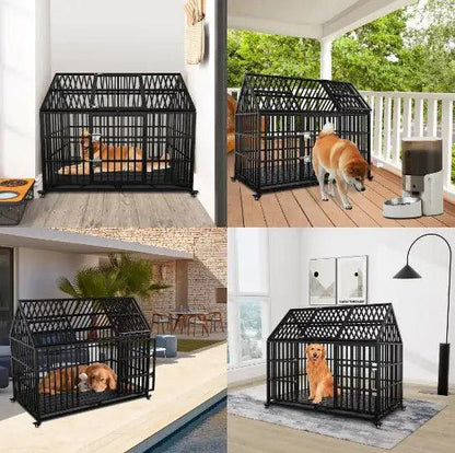 Heavy Duty Double Door Dog Crate with Roof - MANDOTOS