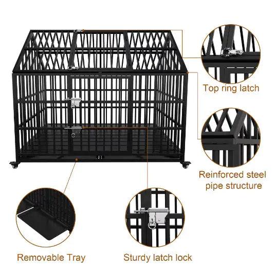 Heavy Duty Double Door Dog Crate with Roof - MANDOTOS