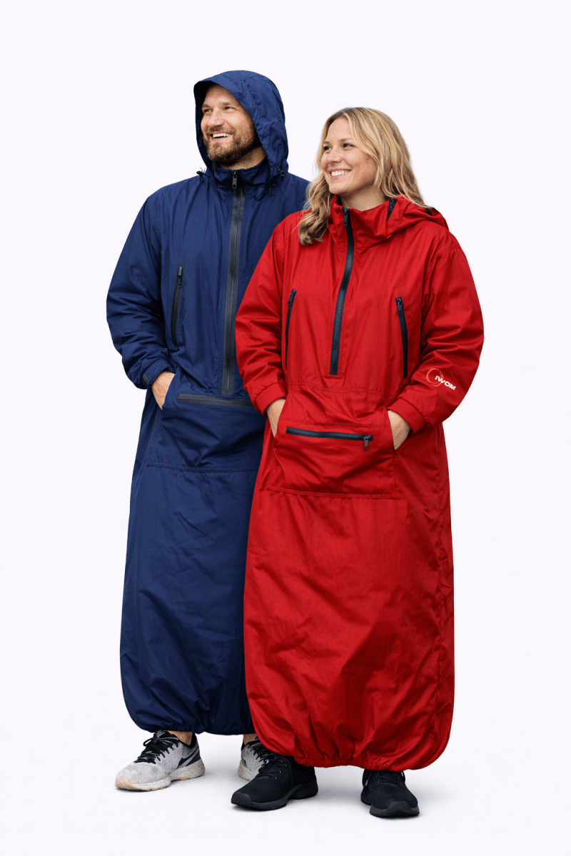 IWOM WeatherShield Convertible Jacket displayed in black, featuring adjustable hood, multiple pockets, and waterproof fabric.