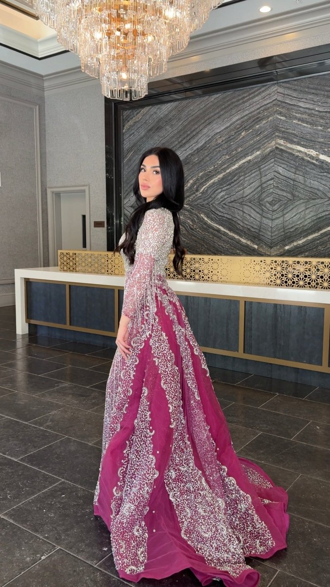 Iyza Belaar Aleya beaded and embellished sequin long overskirt with detachable style, shown separately from the dress.