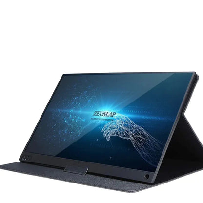 ZEUS 16'' 2.5K Ultra-Smooth Portable Gaming Monitor in a protective folio stand