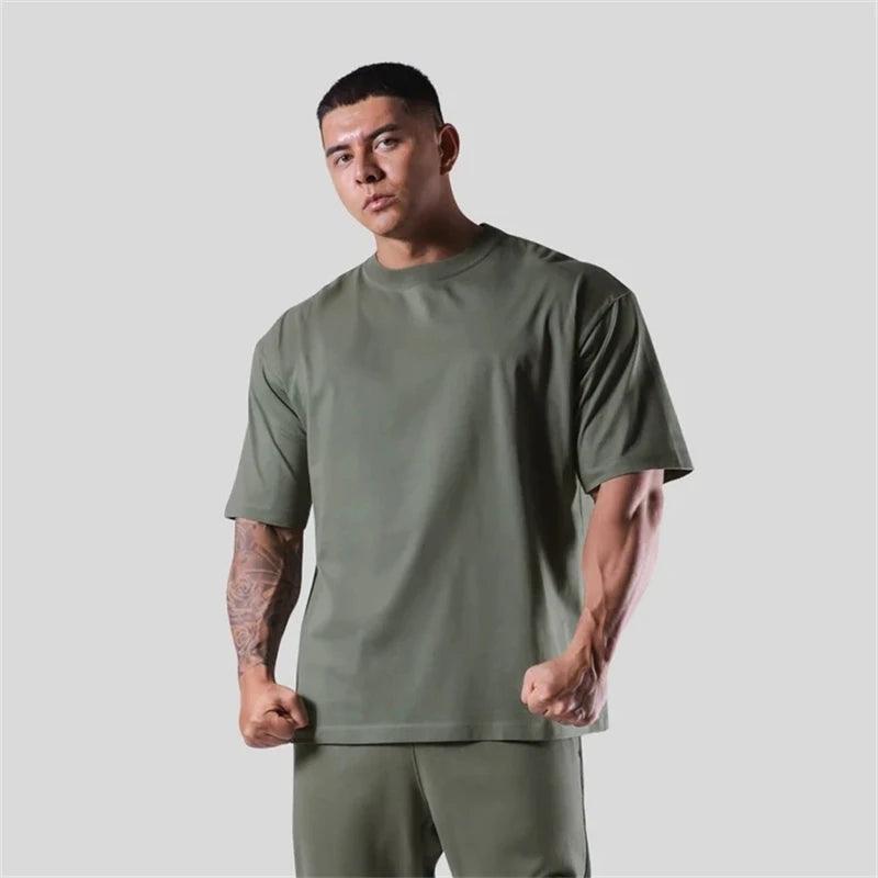 JAPAN&UK Cotton Gym Sport T Shirt Men Short Sleeve Running Shirt Men Workout Training Tees Fitness Loose large size M-XXXL