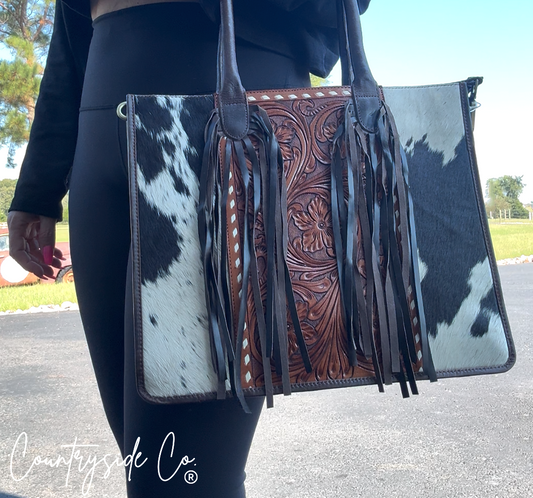 Jesse Conceal Carry Cowhide and Tooled Leather Handbag