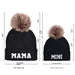 Kunyeah 3Pcs Parent-Child Beanie Hat Mama Papa Baby Matching Hats Winter Warm Cap with Pom-Pom Women Men Knitted Hat - MANDOTOS