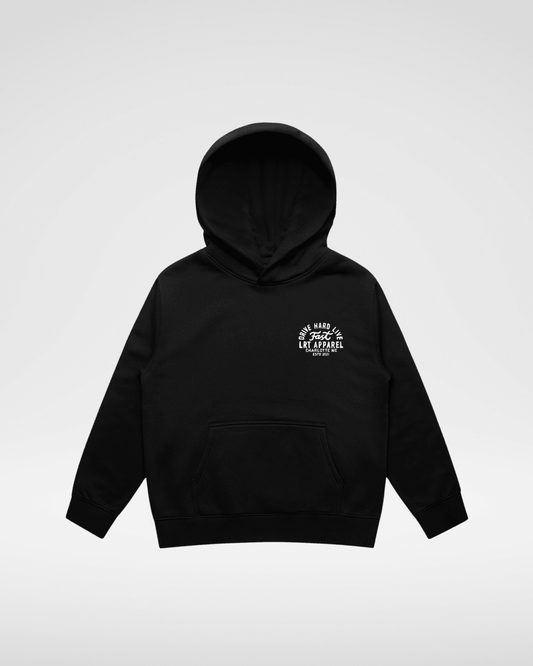 Little Rad Things baby toddler Apex Hoodie in recycled black, cozy outerwear with a hood for little ones.