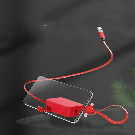 Mandotos 4-in-1 retractable USB cable with macaron design, Type C and Micro USB, includes phone stand and storage box for iPhone charging