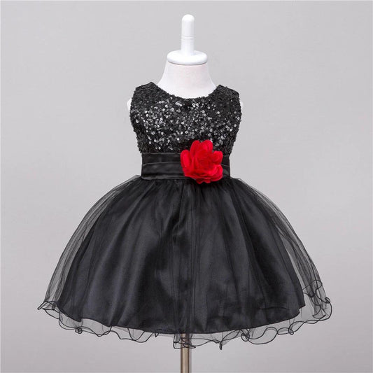 Baby sequin flower girl dress by MANDOTOS, elegant wedding princess dress with shiny sequins and floral details for special occasions.