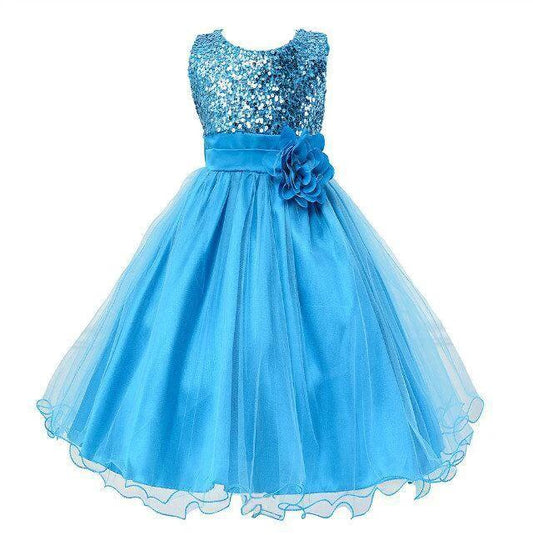 Baby sequin dress by MANDOTOS featuring flower girl style, perfect for weddings and princess-themed events.