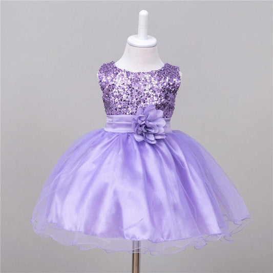 Baby sequin flower girl dress by MANDOTOS, featuring a princess-style design with sparkling sequins for special occasions.