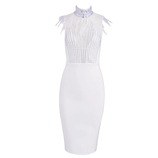 Mandotos bandage beads evening dress featuring intricate beadwork and a fitted silhouette, perfect for formal occasions.