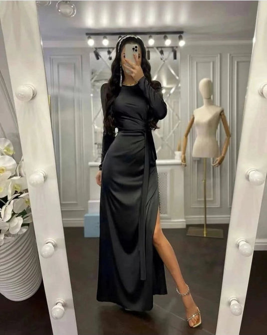 Mandotos waist-fitting irregular dress featuring a unique design, flowing fabric, and a flattering silhouette for elegant style.