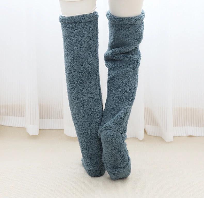 Mandotos cozy winter knee-high fuzzy socks designed for warmth and comfort during cold weather.
