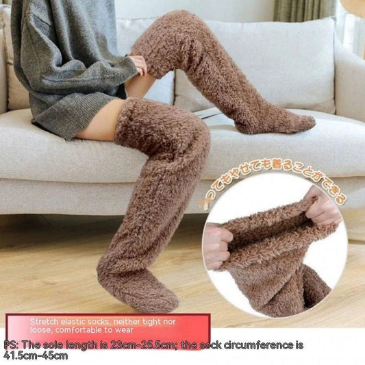 Mandotos cozy winter knee-high fuzzy socks designed for cold-proof comfort, soft and warm for chilly days.