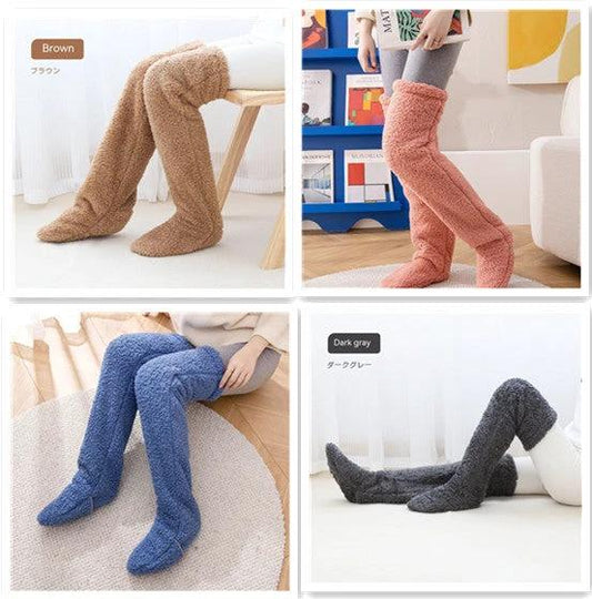 Mandotos cozy winter knee-high fuzzy socks for cold-proof comfort, soft and warm with thick plush material.