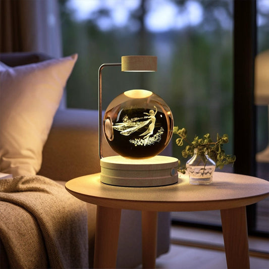 Mandotos cosmic dinosaur crystal ball night light emitting warm glow, USB-powered bedside lamp for indoor use and birthday gift.