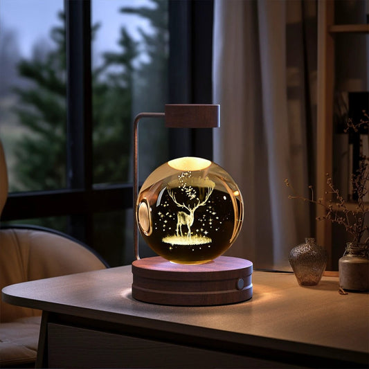 Mandotos crystal ball cosmic dinosaur indoor night light with warm glow, USB power, ideal as a bedside or birthday gift night lamp.