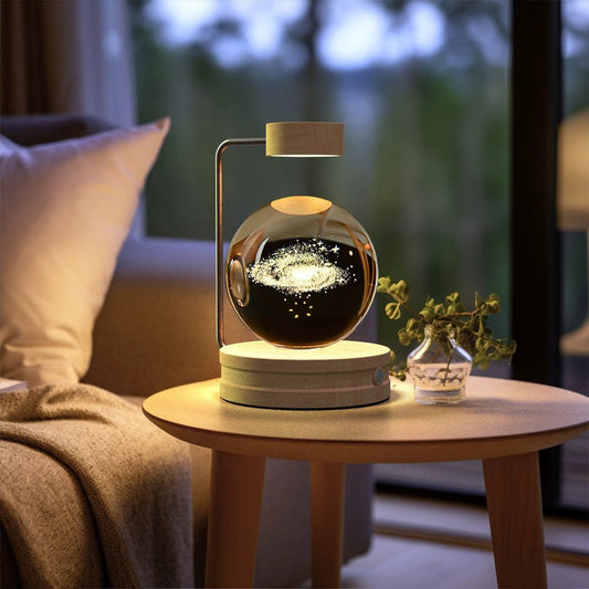 Mandotos crystal ball cosmic dinosaur indoor night light with USB power, warm glow, ideal for bedside or birthday gift.
