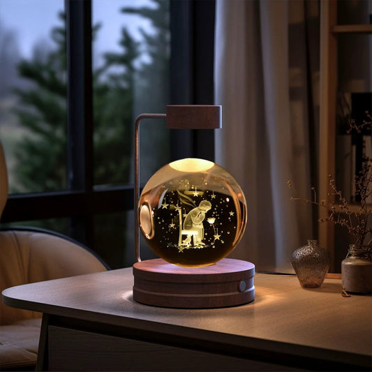 Mandotos crystal ball cosmic dinosaur indoor night light with USB power, warm glow, ideal as bedside or birthday gift night lamp.