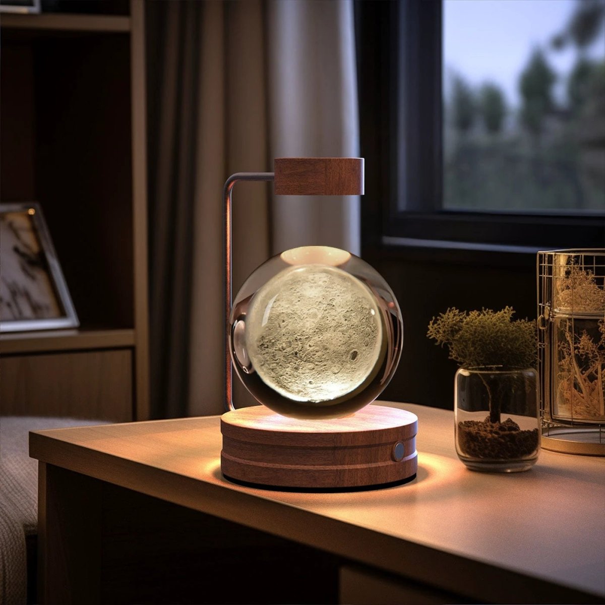 Mandotos cosmic dinosaur crystal ball night light with USB power, warm bedside glow, ideal for indoor use and birthday gifts.