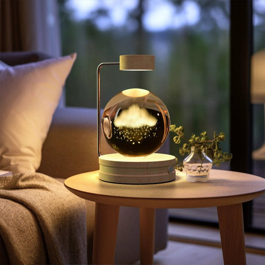Mandotos crystal ball cosmic dinosaur indoor night light with USB power, warm glow, ideal for bedside or birthday gift.