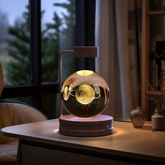 Mandotos cosmic dinosaur crystal ball night light with warm LED glow, USB power, ideal as a bedside or birthday gift.