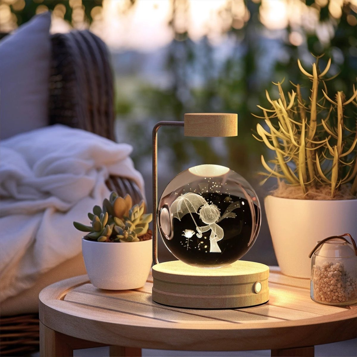 Mandotos cosmic dinosaur crystal ball indoor night light with USB power, warm glow, ideal for bedside or birthday gift.