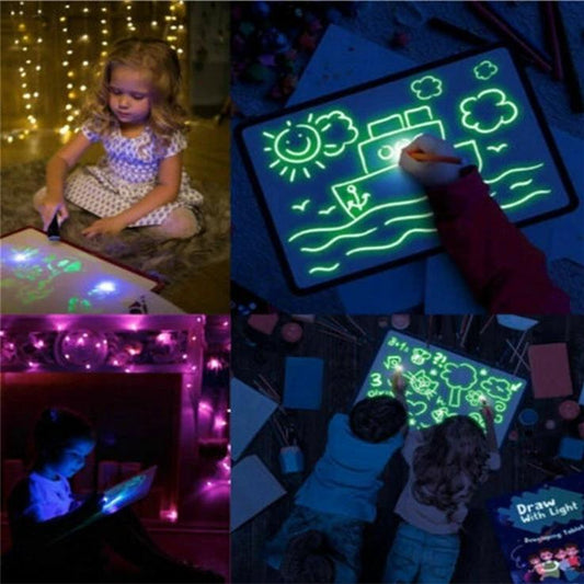 Mandotos educational toy drawing pad with 3D magic light effects and puzzle board for creative sketching and learning.