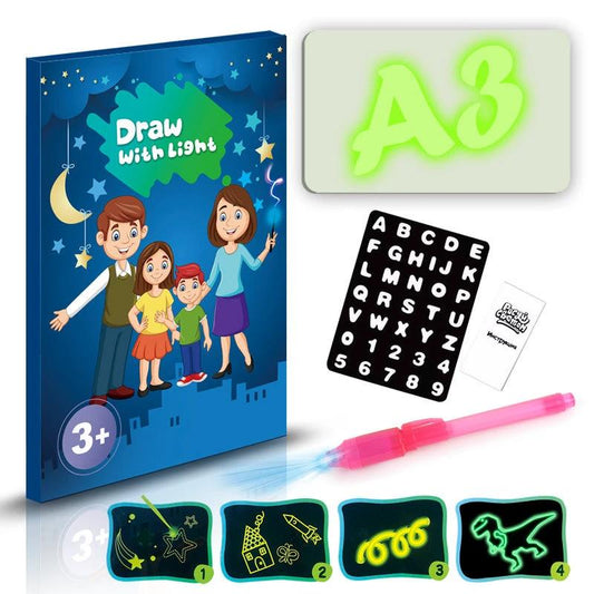 Mandotos educational drawing pad with 3D magic light effects and puzzle board for kids' creative sketching and learning.