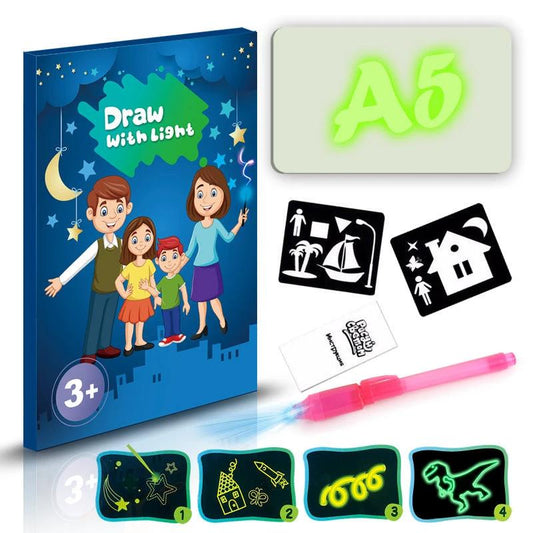 Mandotos Educational Toy Drawing Pad with 3D Magic 8 Light Effects and puzzle board for creative sketching and learning.