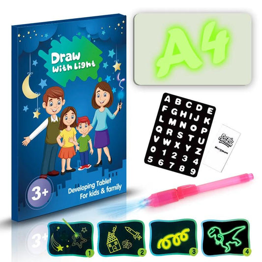 Mandotos educational 3D drawing pad with magic light effects, puzzle board, and sketching surface for kids' creative play.