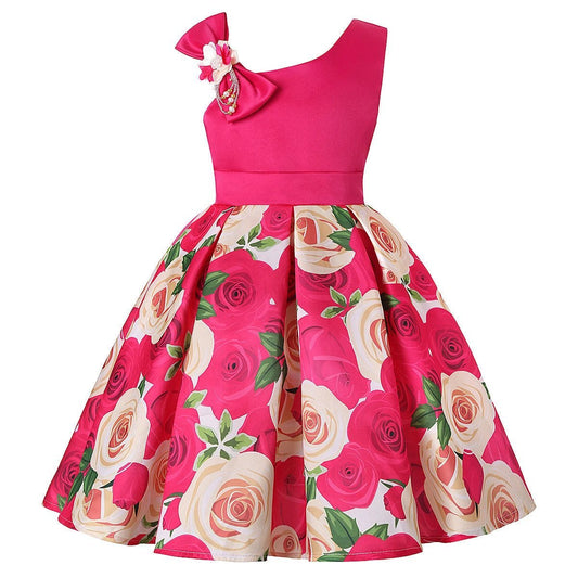 Girls' princess dress by MANDOTOS featuring colorful digital print, suitable for children, with a flowy, vibrant design.