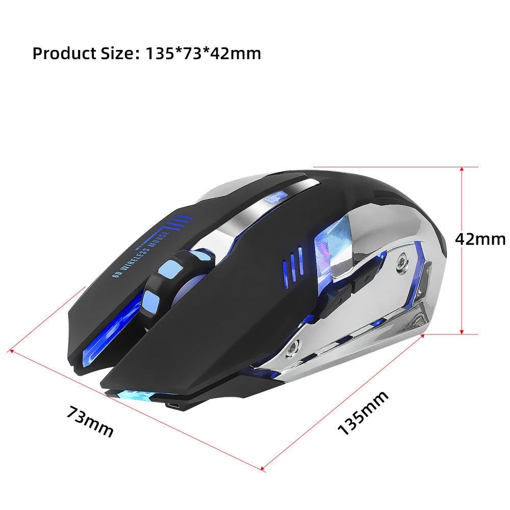 Mandotos HXSJ wireless gaming mouse with glowing LED lights and 2.4GPI wireless connectivity for smooth gaming performance.