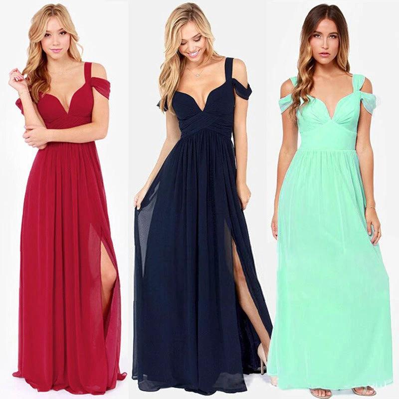 Elegant Greek style pleated long floor-length dress by MANDOTOS, featuring flowing fabric and classic design.