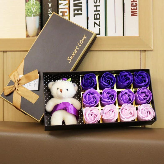 Mandotos 18 Rose Gradient Handmade Soap Flower Bouquet in pink, featuring soap roses and a gift set presentation.