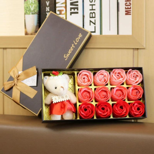 Mandotos 18 Rose Gradient Soap Flower Bouquet with handmade pink gradient soap roses, perfect for gift-giving
