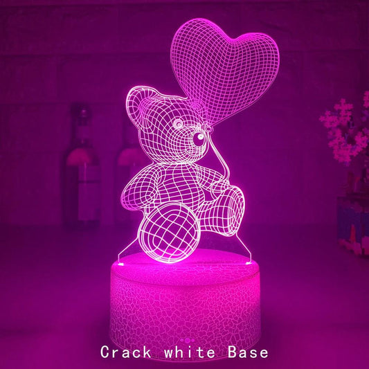 Mandotos 3D Teddy Bear LED Night Light with remote, acrylic design, USB power, 16 color options for cozy room illumination.