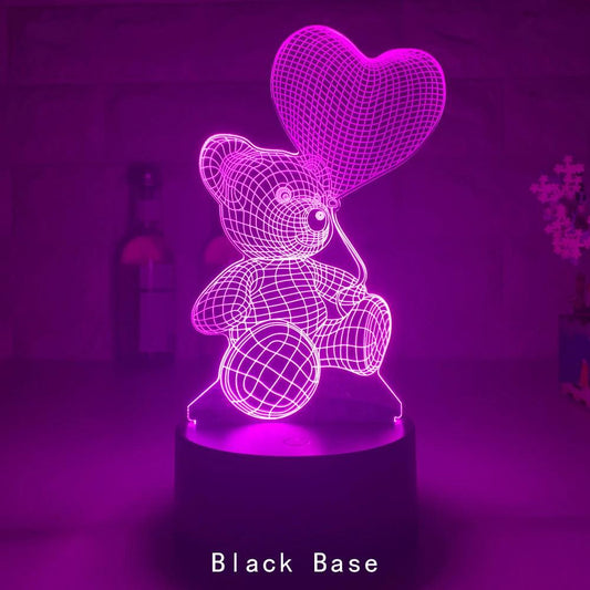 Mandotos 3D teddy bear LED night light with acrylic body, remote control, and 16 color options for soothing illumination.