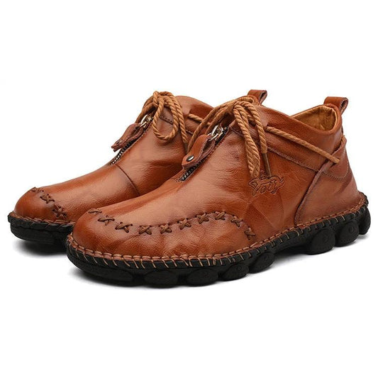 Mandotos men's leather Martin boots with hand-stitched detailing, British short style, large size, retro design, casual footwear